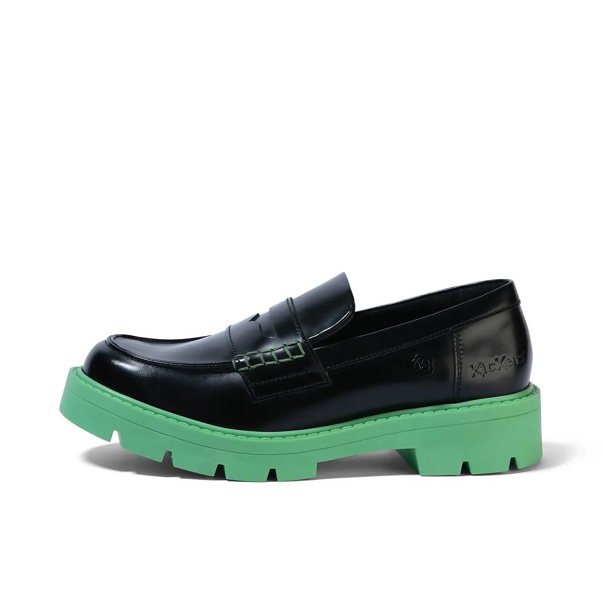 Kickers Kori Leather Loafers Dam Black/green | 18209-DBTW