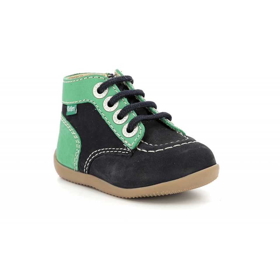 Kickers Bonzip-2 Sneakers Pojke Marinblå Gröna | 86142-IJNC