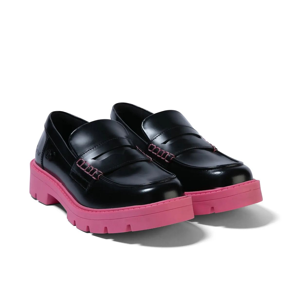 Kickers Kori Leather Loafers Dam Black/Pink | 18249-JGOU