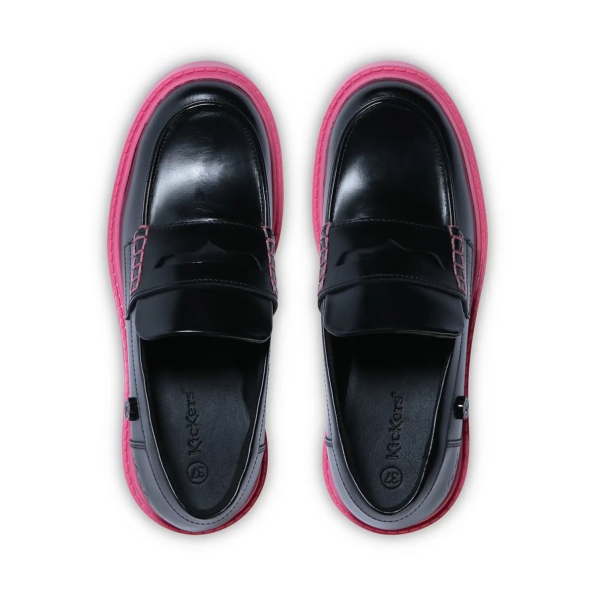 Kickers Kori Leather Loafers Dam Black/Pink | 18249-JGOU