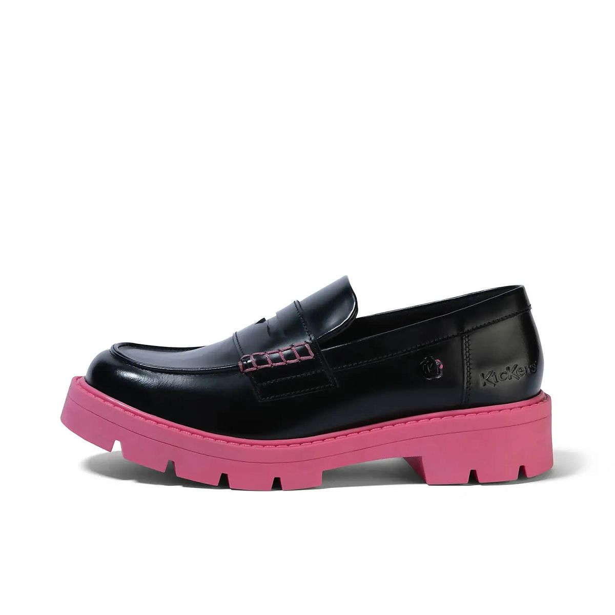 Kickers Kori Leather Loafers Dam Black/Pink | 18249-JGOU