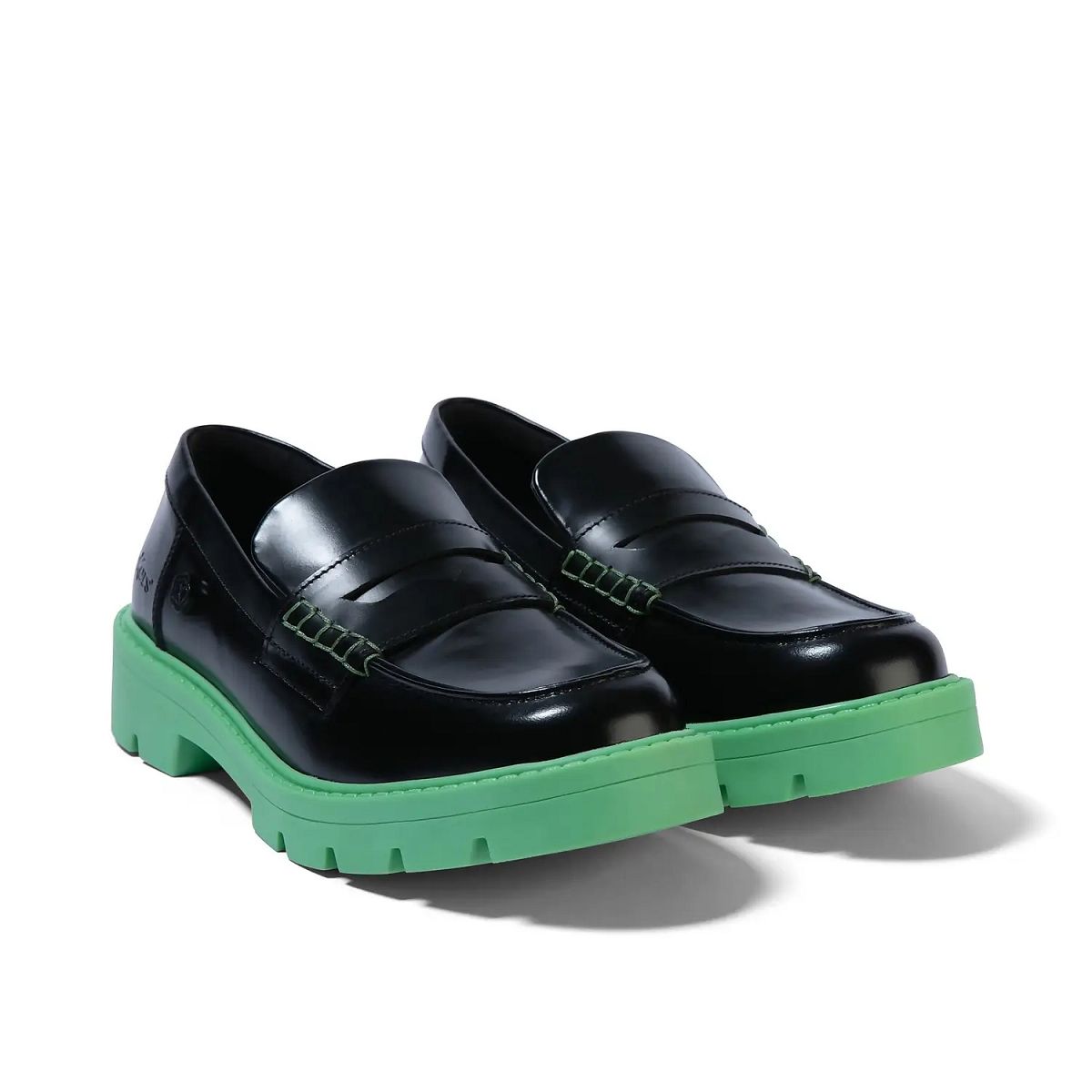 Kickers Kori Leather Loafers Dam Black/green | 18209-DBTW